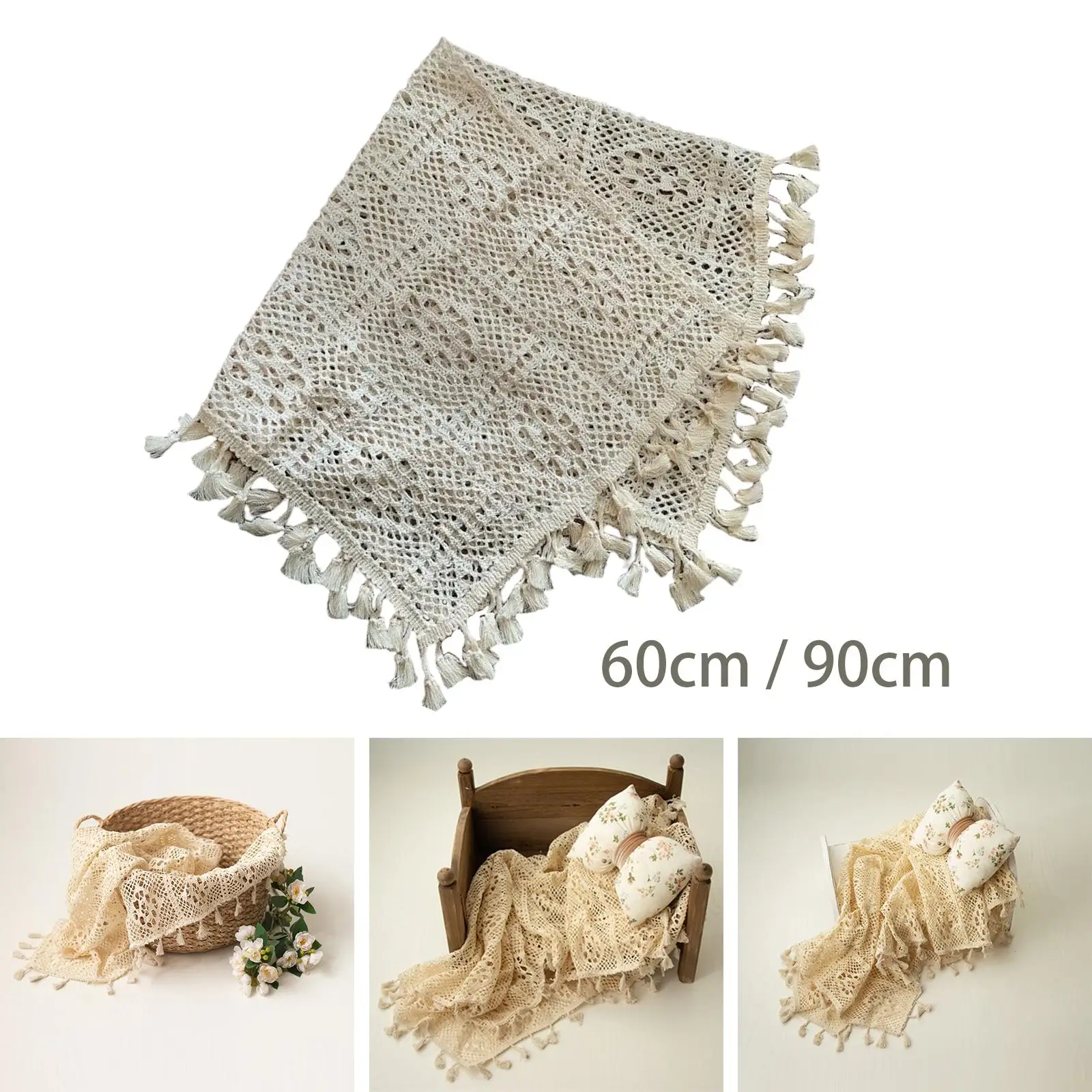 Hollow Weaving Photography Prop Blanket Soft Cotton Ornament Decorative Lightweight Photo Shooting Wrapping Towel Tassel Blanket