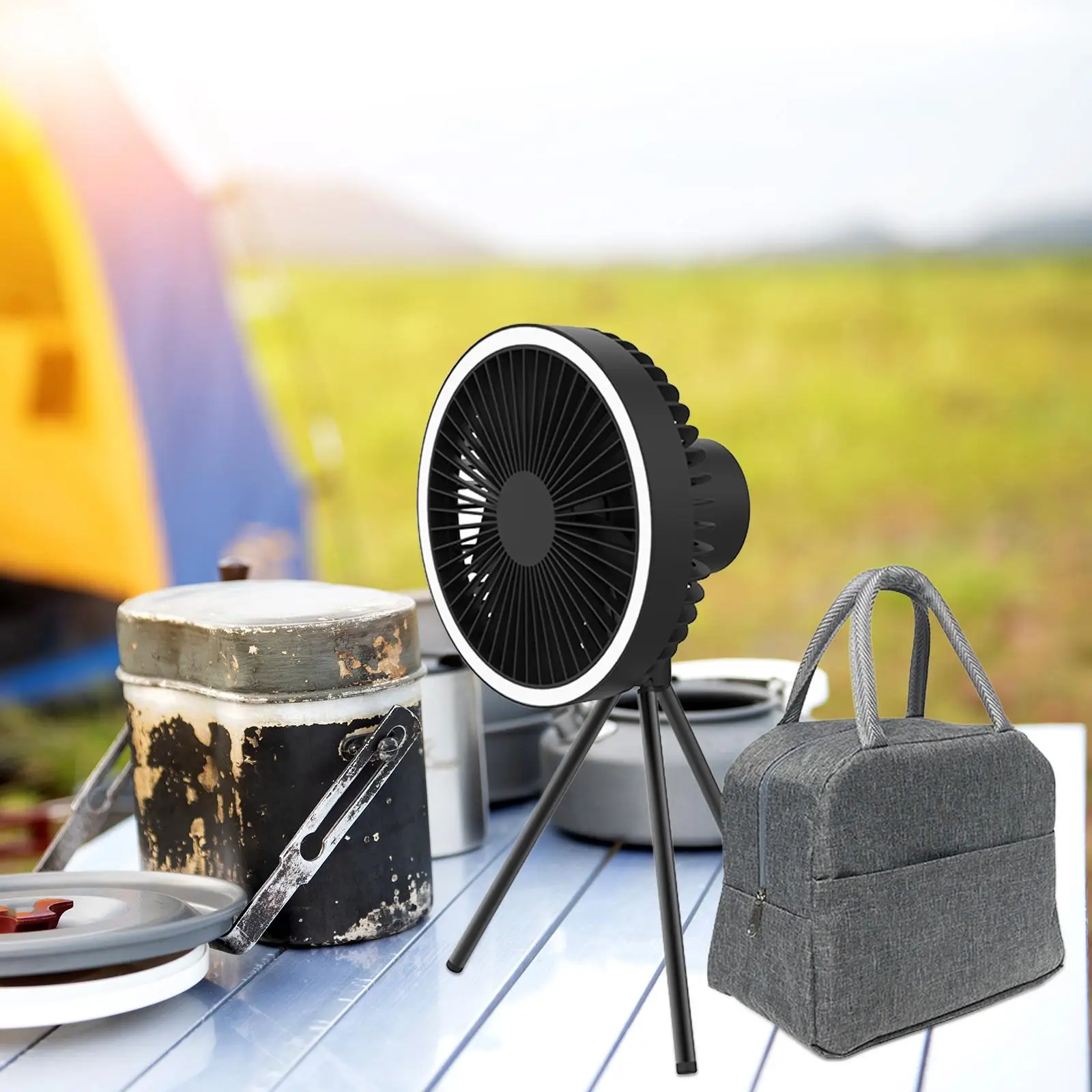 Tripod Fan Ceiling Fan Circulator Foldable USB Rechargeable Camping Fan Personal Fan for Barbecue Travel Camping Picnic Fishing
