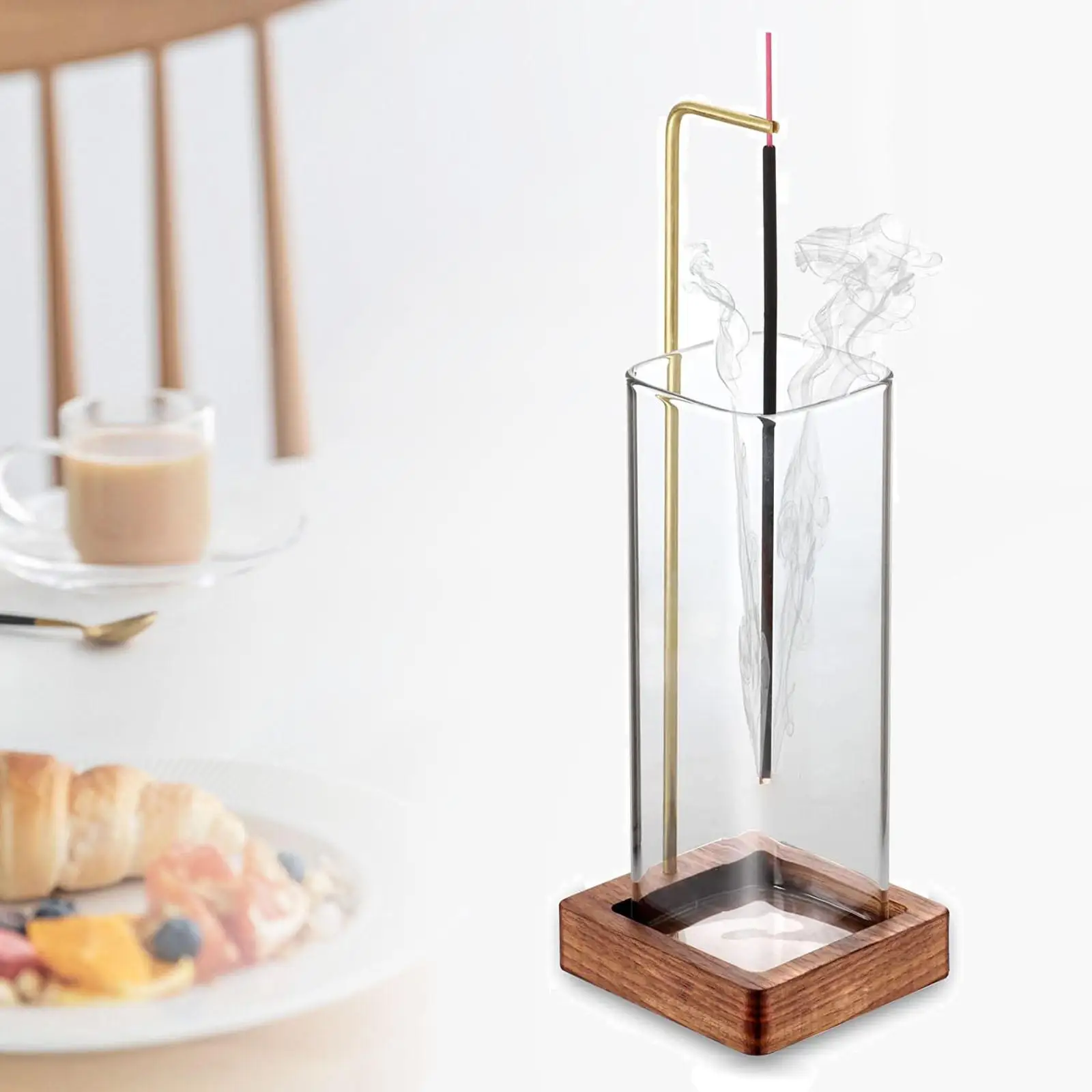 Incense Holder for Sticks Anti Ash Flying with Glass Ash Catcher Handmade Incense Tray for Tea House Table SPA Office