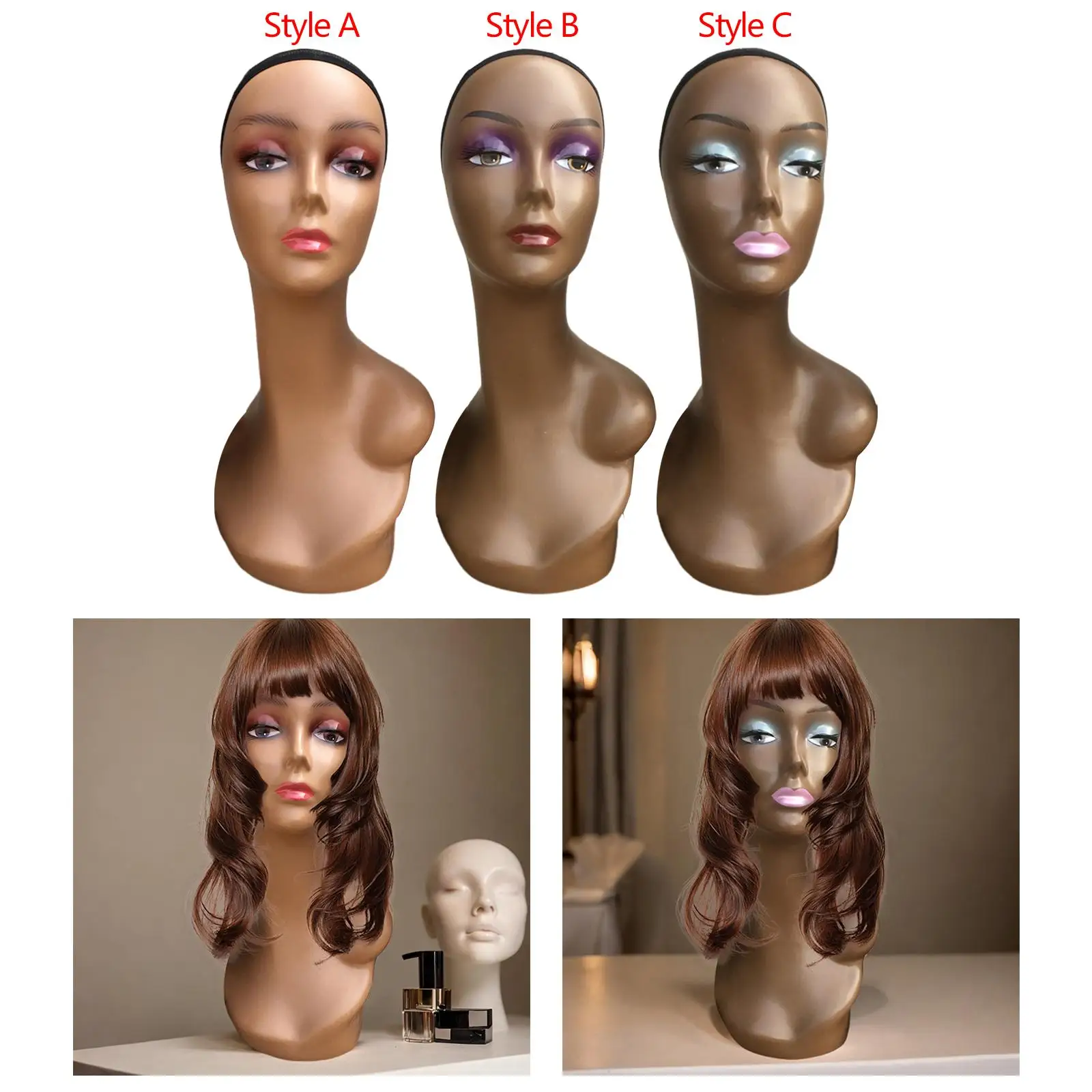 Woman Mannequin Head Model Sturdy Smooth Surface Multipurpose Practical Hat Display Stand Height 48cm Lifelike for Styling