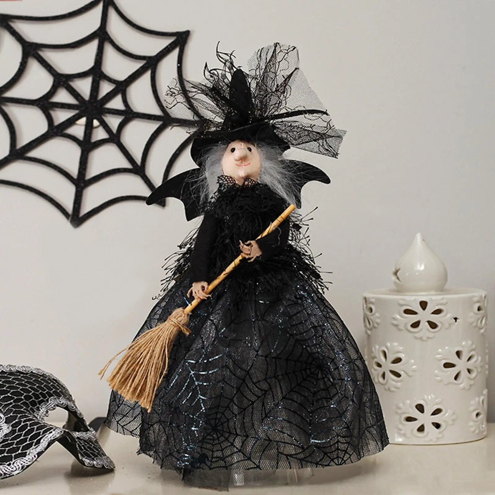 Cute Witch Collectible Dolls Photo Props Witch Figurines for Halloween Party Office