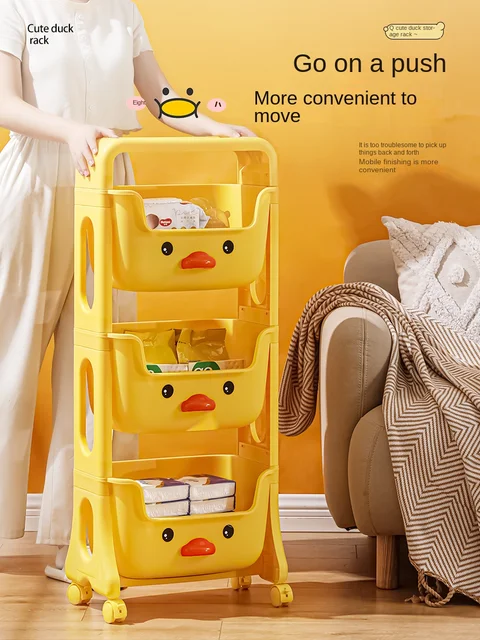 2-Tier Kids Toy Storage Organizer Cute Yellow Duck Storage Cabinet