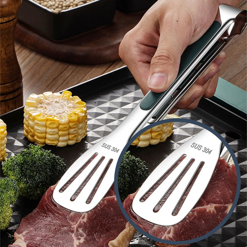 1pc Non Slip Stainless Steel Food Tongs Meat Salad Bread Clip Barbecue Grill Buffet Clamp Cooking Tools Kitchen Accessories