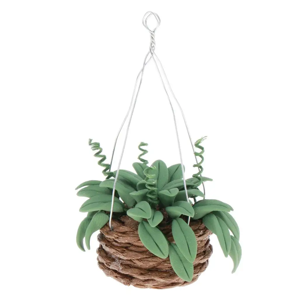 1/12 Dollhouse Miniature Hanging Plant with Basket Fairy Garden Accessories