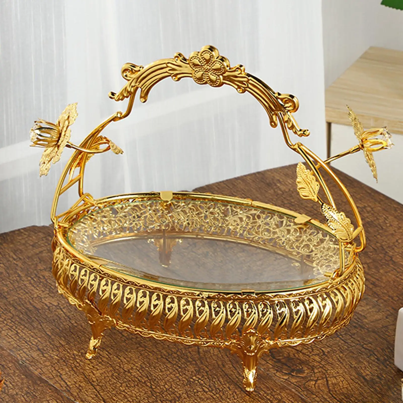 European Style Fruit Plate Basket with Handle, Fine Workmanship Exquisite