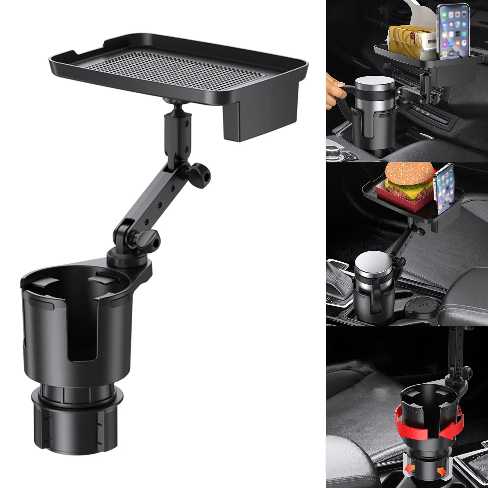Car Cup Holder Expander Storage Tray auto Adjustable Retractable Portable Black Adapter for Water Cups Beverage Cups