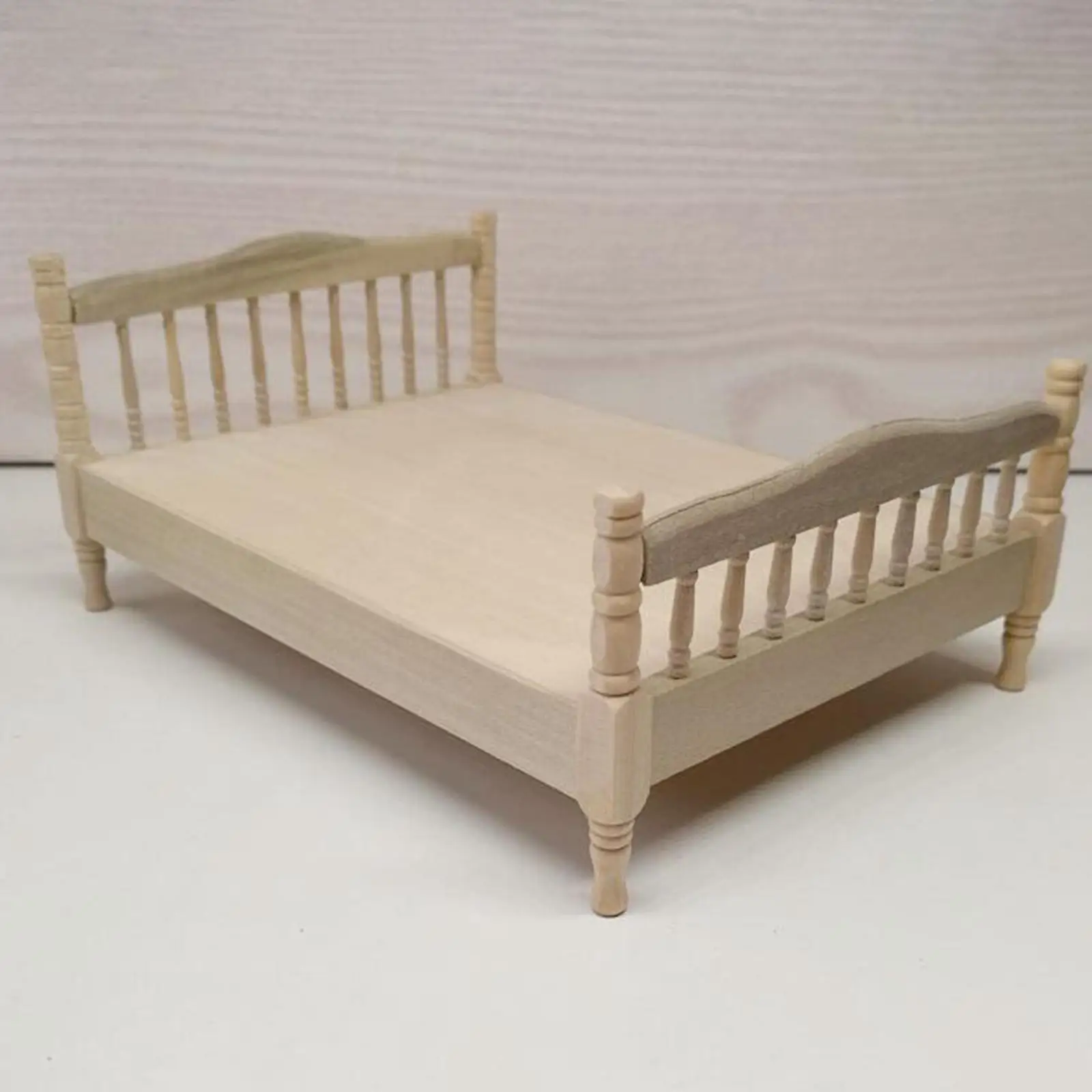 1:12 European Double Bed Model Miniature Bedroom Furniture for DIY Projects Architectural Fairy Garden Accessories DIY Scenery