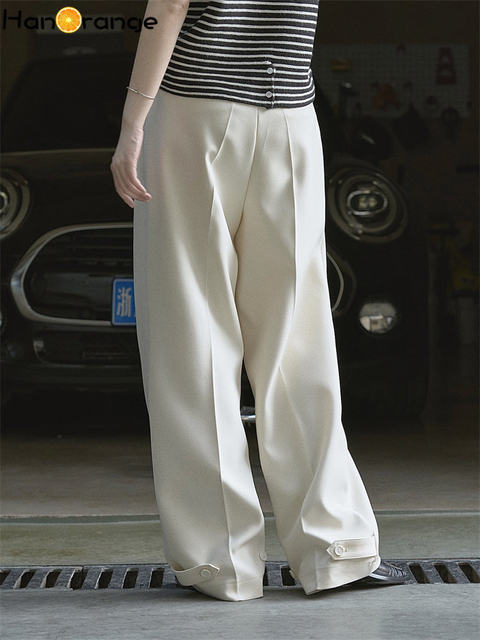 HanOrange 2022 Spring Autumn Fashion High Waist Wide Leg Pants Women Loose  Drape Carrot Trousers Casual Female Black/denim Blue