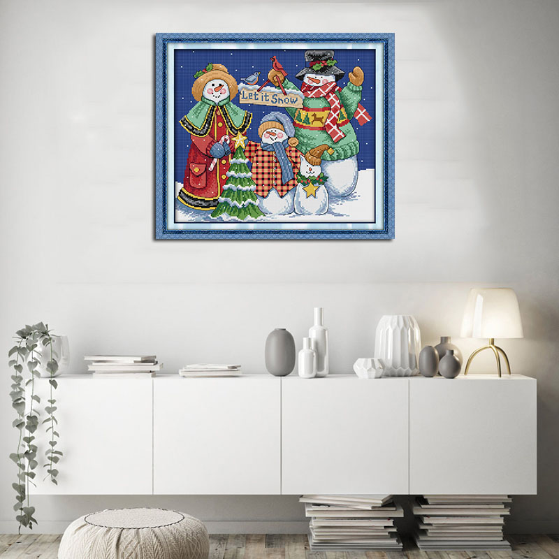 JoySunday Weihnachten Schneemann Muster Kreuzstich Kits Leinwand DMC Faden Hand Stickerei Sets Weihnachten Home Dekoration Geschenk Senden – Detail 3