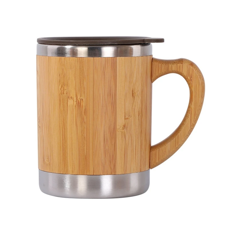 Practical Bamboo Coffee Mug Stainless Steel Wooden Coffee Tea Cup Insulated 12oz