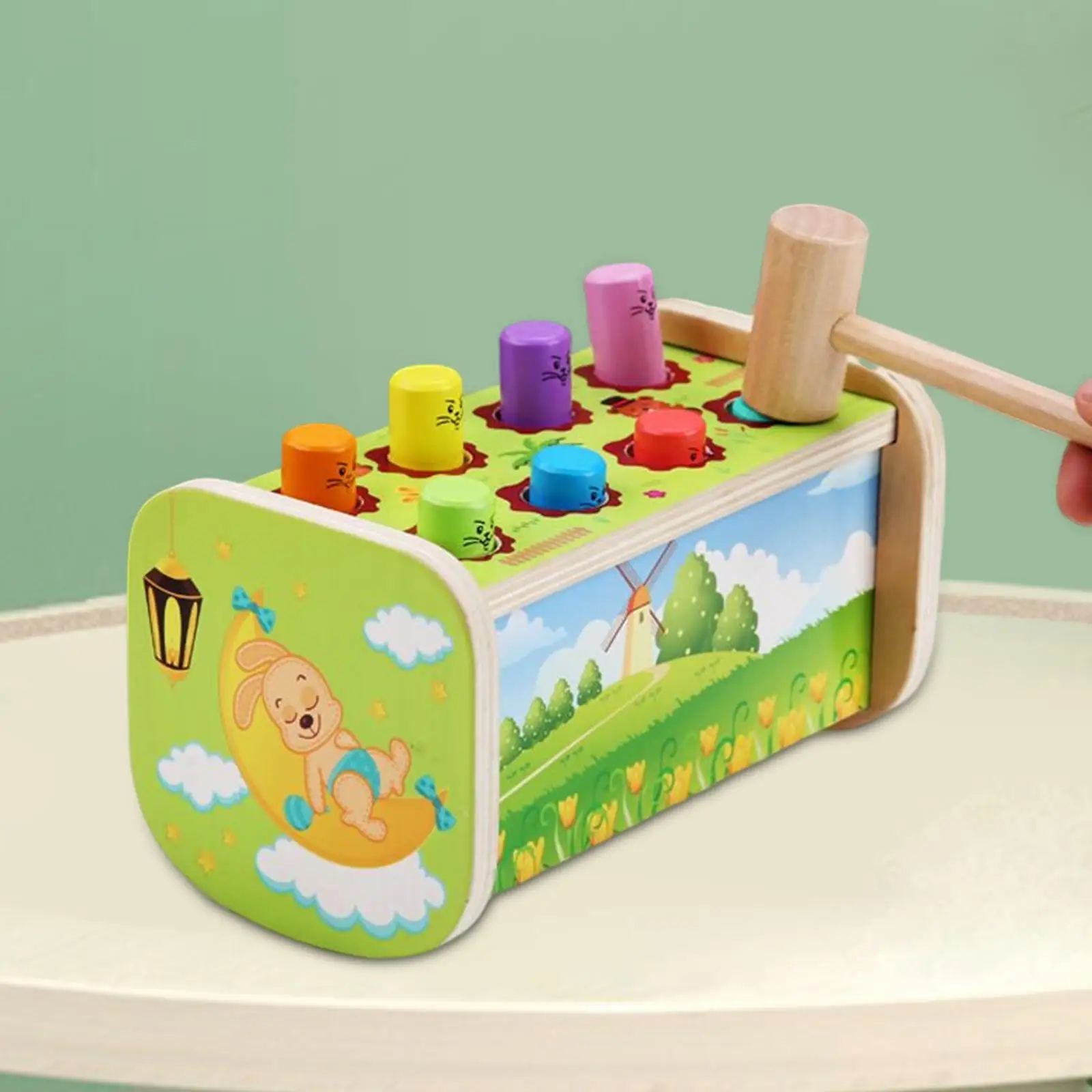 Montessori Pounding Bench with Pegs and Mallet Color Recognition for Girls Boys Infant Kids