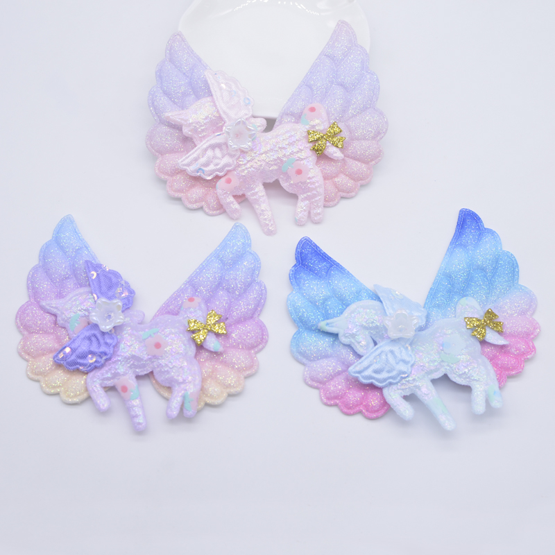 6 Stück gepolsterte Regenbogenflügel Dekor Pferd Pegasus Applikation für Kleidung Schuhe Hut Nähen Patches DIY Kopfbedeckung Haarspangen Zubehör – Detail 1