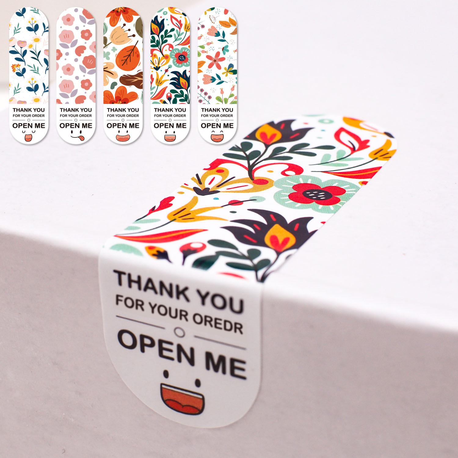 100 PC/Tasche 5 Arten Blume Danke Aufkleber 2*7cmRectangle Dichtung Etiketten für Hochzeit Geschenk Dichtung verpackung Decor Scrapbooking – Detail 1