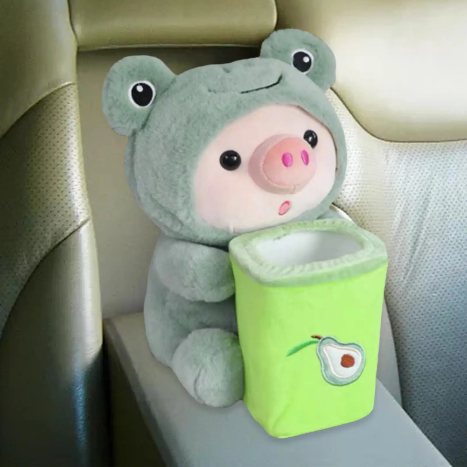 Soft Plush Car Tissue Box Trash Bin Garbage Can Trash Bag Cute Plush Animals Napkin Paper Organizer Car Armrest Storage Box