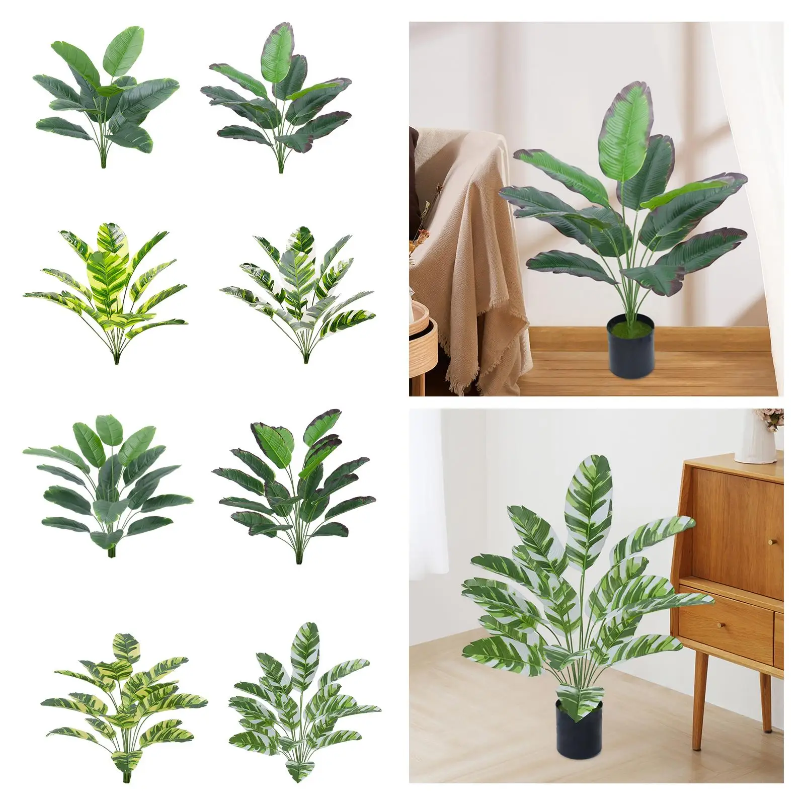 Artificial Plants Simulated Green Plants Outside Desktop Indoor Fake Banana Tree Leaves Artificial Bonsai Tree for Farmhouse