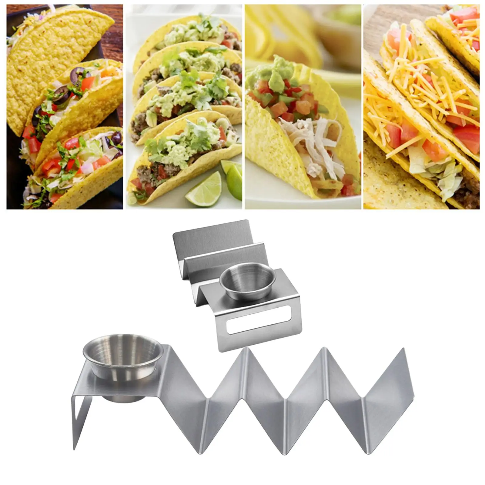 Stainless Steel Taco Tray Holder W Shape Plate and  Dog Holder for Tortillas Restaurant, Home Pancakes Mexican Food Oven Grill