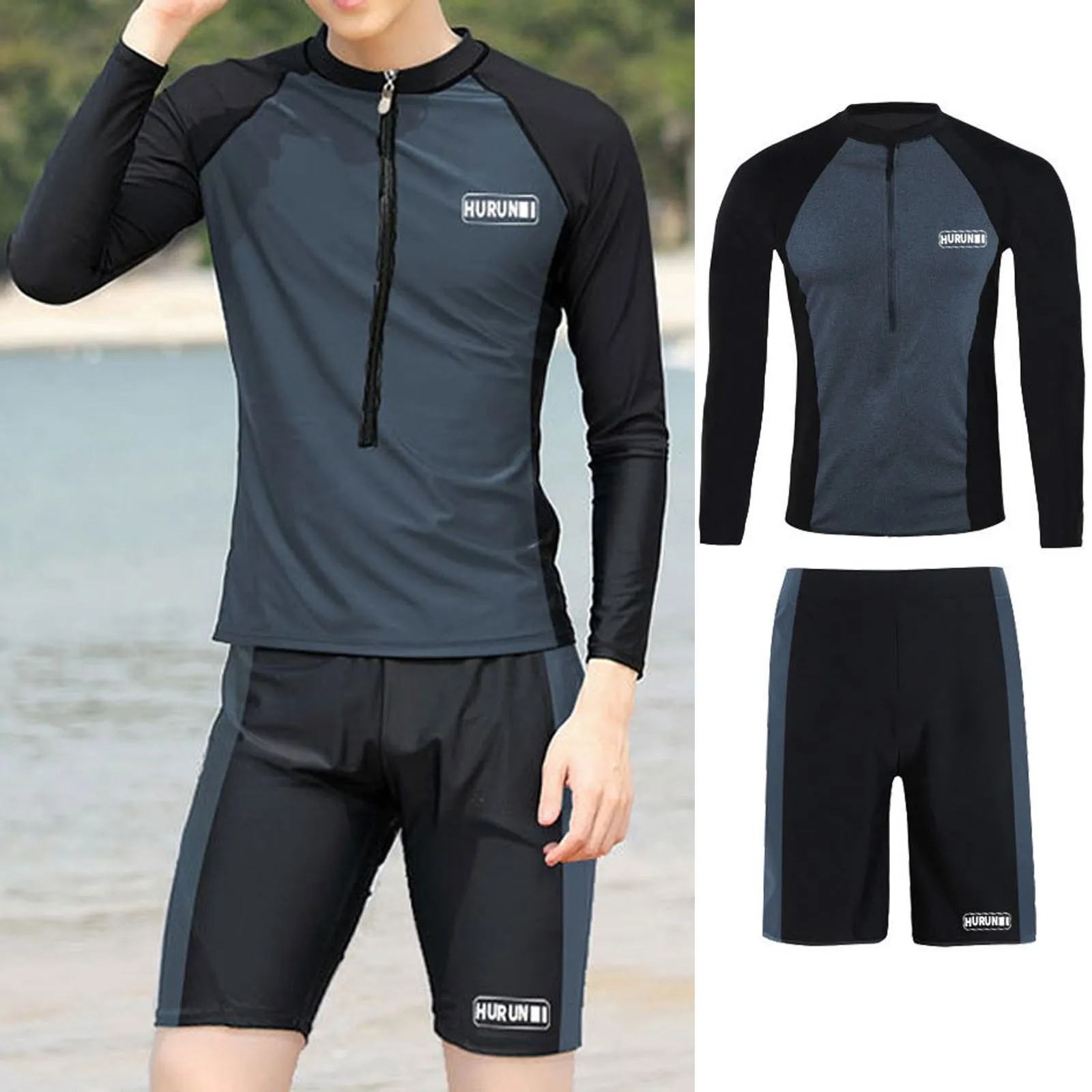 Men Swimwear Long Sleeve Swimsuit Mens Rashguard Surf Shirt For