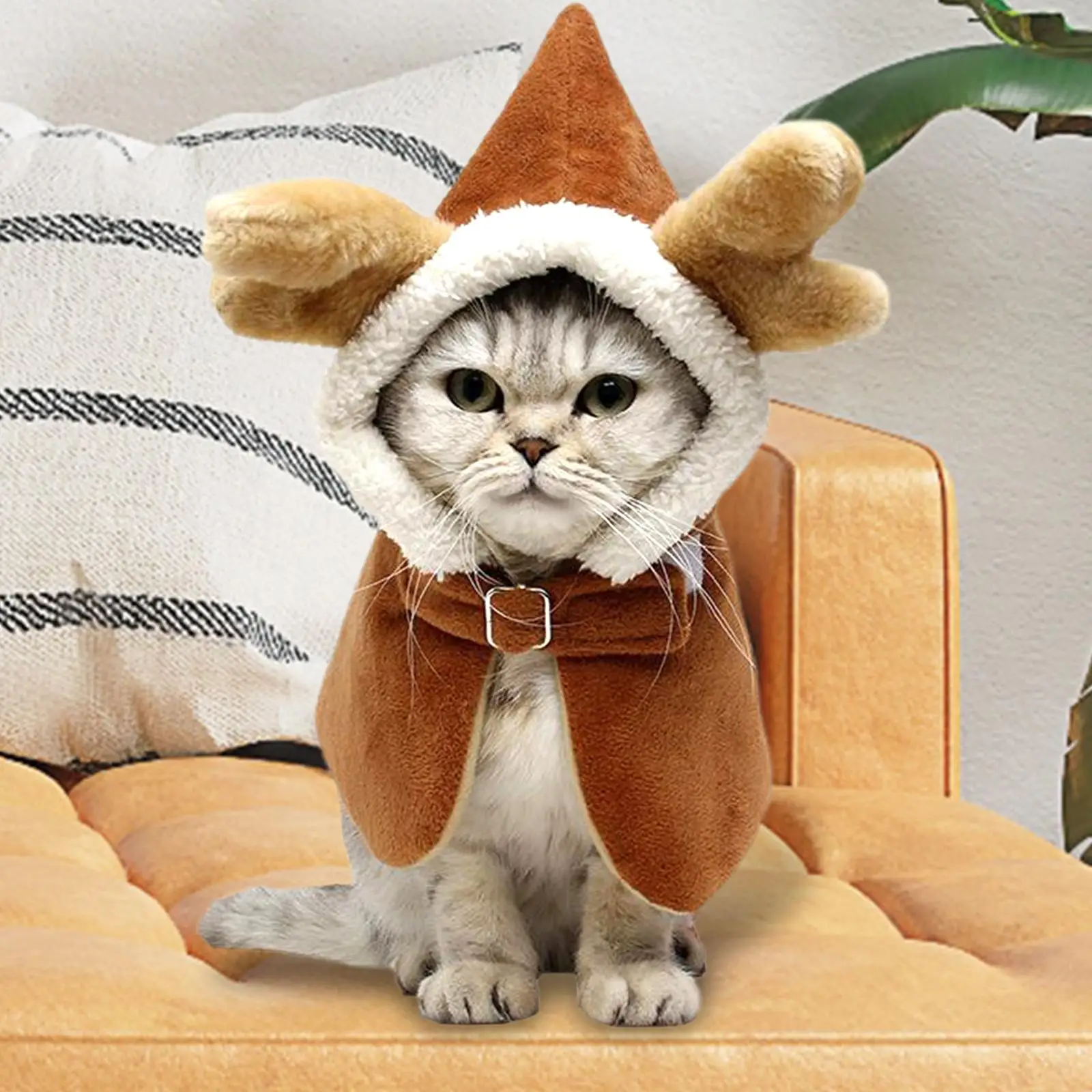 Pet Cat Cosplay Deer Costume Cloak Clothes Plush Warm Pet Reindeer Dress Outfits Hat Apparel for Dress Holiday Party Decoration