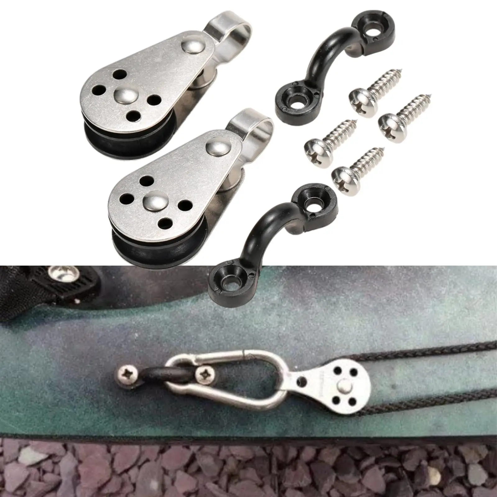 Kayak Anchor Trolley Kit 2 Pulley Blocks Screws Rivets Accessory for Rigging Tie