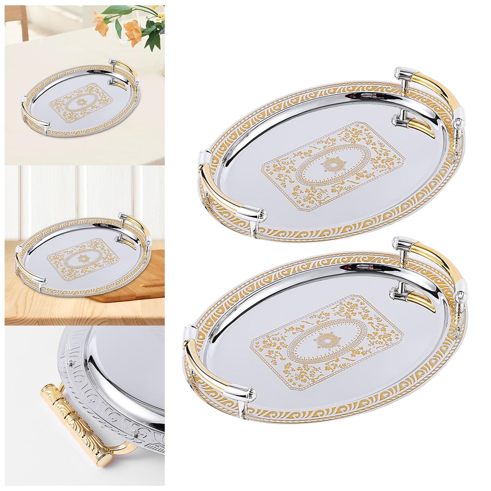 Modern Elegant Decorative Tray with Handles Oval Serving Tray for Living Room Parties Coffee Table Restaurant Eating Storing