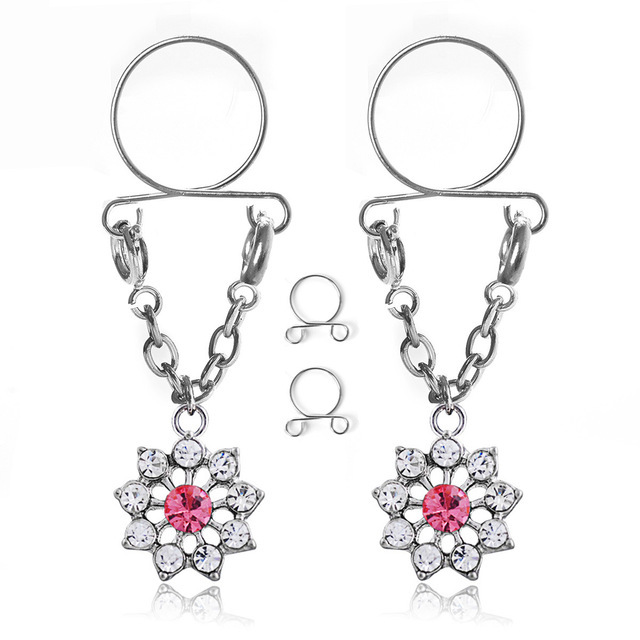 1 Paar sexy Quasten-Kristall-Schmetterlings-Anhänger, gefälschter Nippelring für Frauen und Mädchen, verstellbarer künstlicher Nippel-Piercing-Körperschmuck – Detail 9