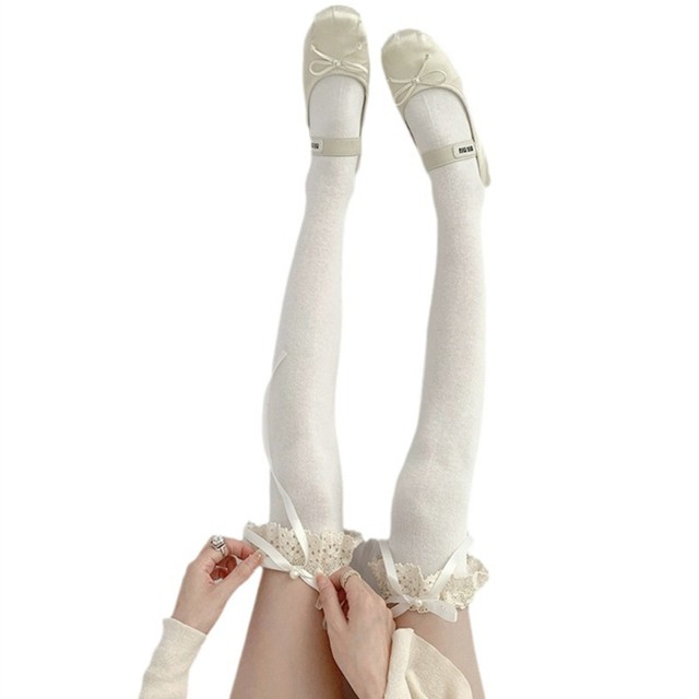 MKYSZLT Lace Knee High & Thigh High Sheer Socks - Cute, Thin, White Socks For Women, Girls