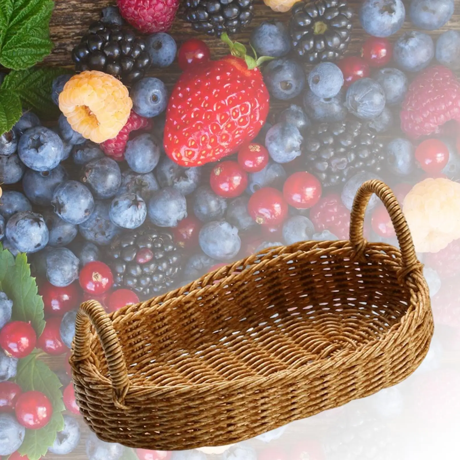 Handmade Wicker Basket Organizer Tray with Handle Serving Tray Picnic Basket Decorative Tray for Cupboard Dining Room