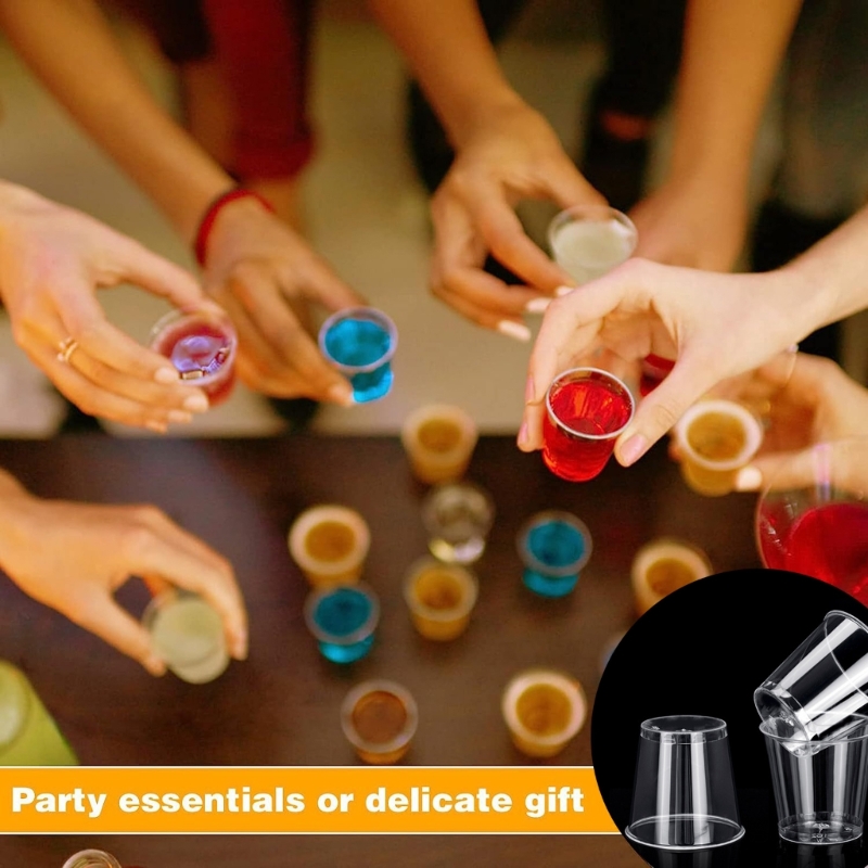 100 Stück wiederverwendbare Schnapsgläser aus Kunststoff, 30 ml, Schnapsbecher für Partys, transparente Schnapsbecher, starke, langlebige Becher für Bankette, Partys – Detail 1