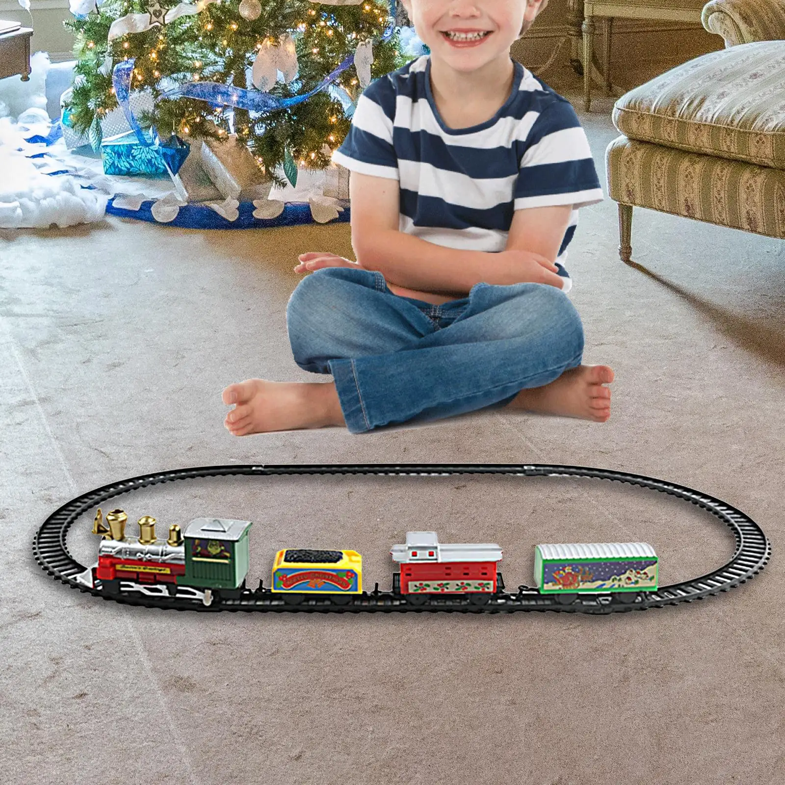 Kids Electric Train Sets Christmas Tree Decors Kid Toy Rail Car Small Trains Track for Boys Toddlers Age 3~6 Children Gifts