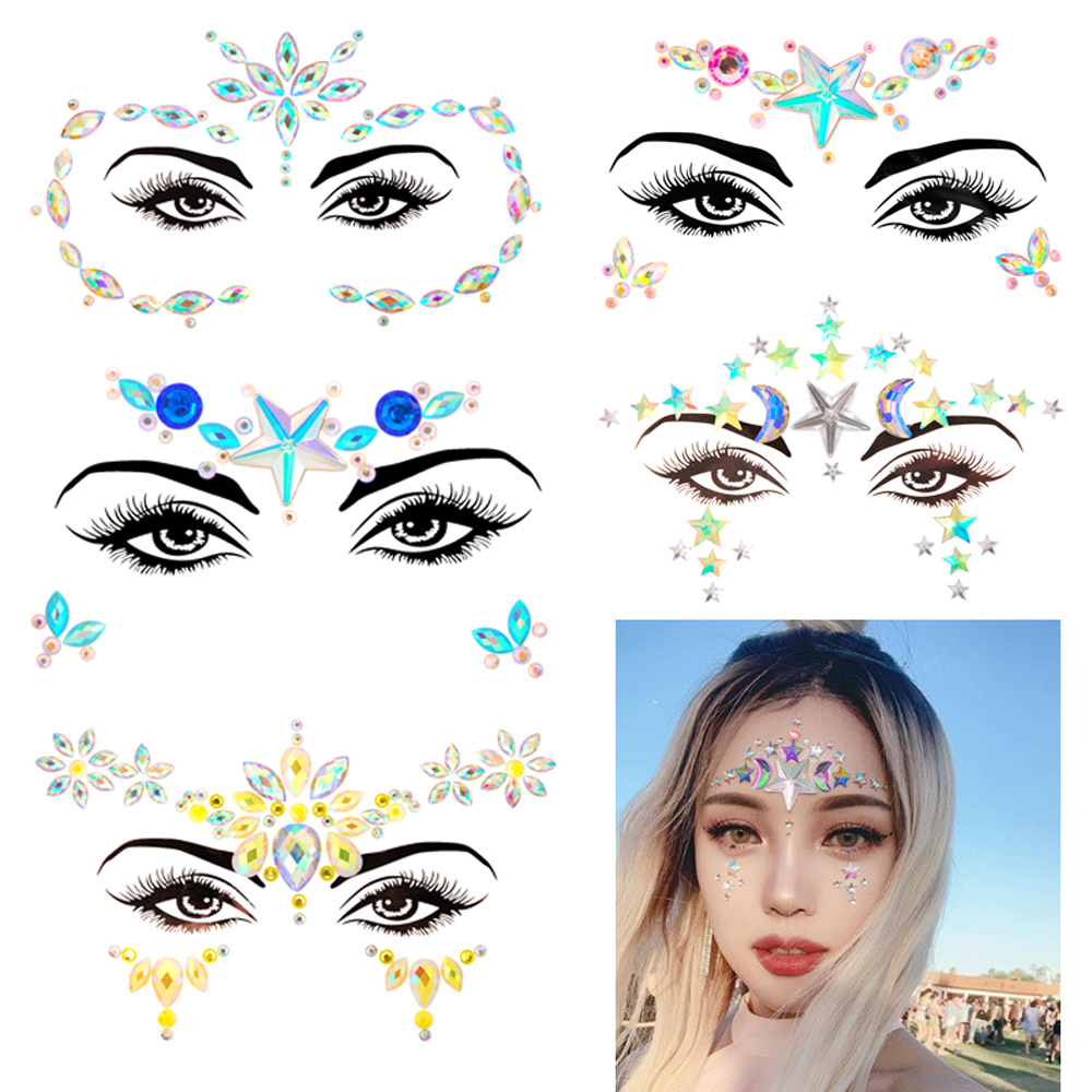 Best of Temporary Tattoo Stickers Face Jewelry Glitter Tattoo Beveled Rhinestone Stickers Crystal Face Stickers Holiday Face Jewelry Acc Reviews & Tips