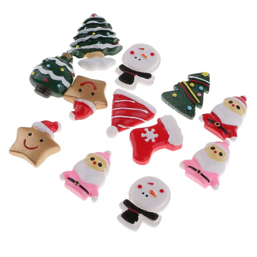 12 Pieces Assorted Christmas Themes Resin Flatback Scrapbook Embellishment for DIY Craft Card Making Phone Case Decoration
