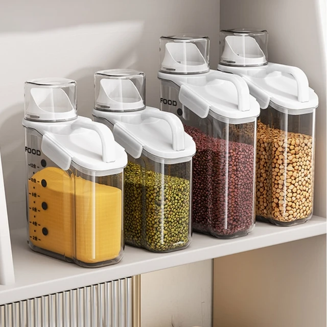 1.8L 2.5L Plastic Kitchen Canister with Airtight Lid Large Storage Container  Clear Jar with Scales for Flour Coffee Beans