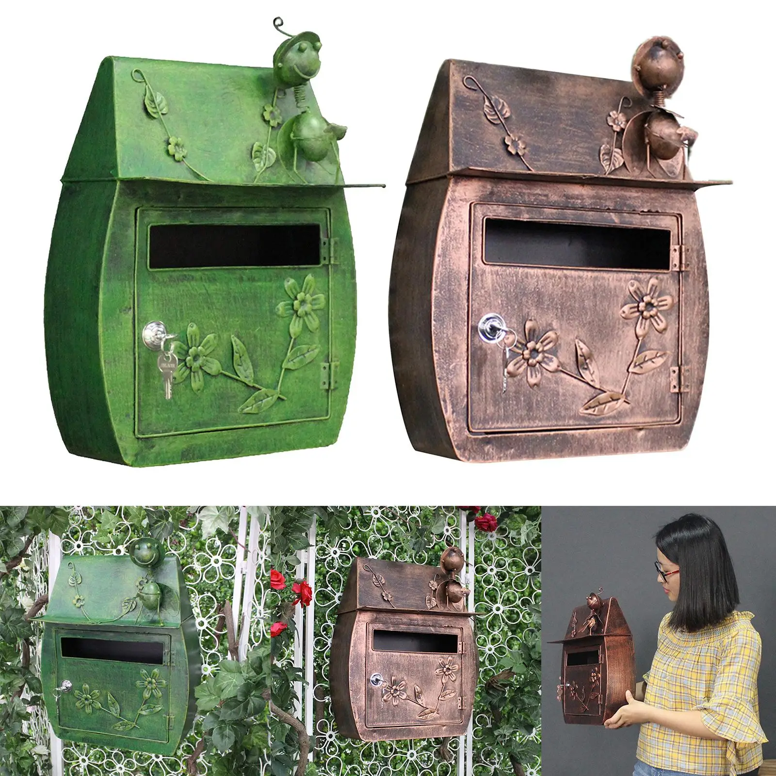Wall Mount Mailbox Locking Large Retro Outdoor Metal Vertical Letter Box