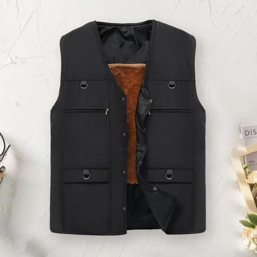 Description Picture 6 of itemMen Fall Winter Vest Thick Plush Sleeveless Waistcoat Zipper Closure Mid-aged Father Fishing Waistcoat Men Winter Vest Coat