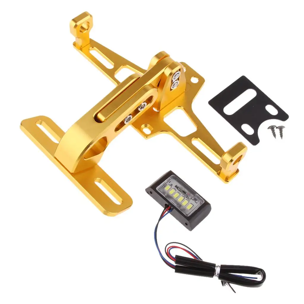 Gold Universal Motorcycle License Holder Number Plate Bracket with LED Tail Light