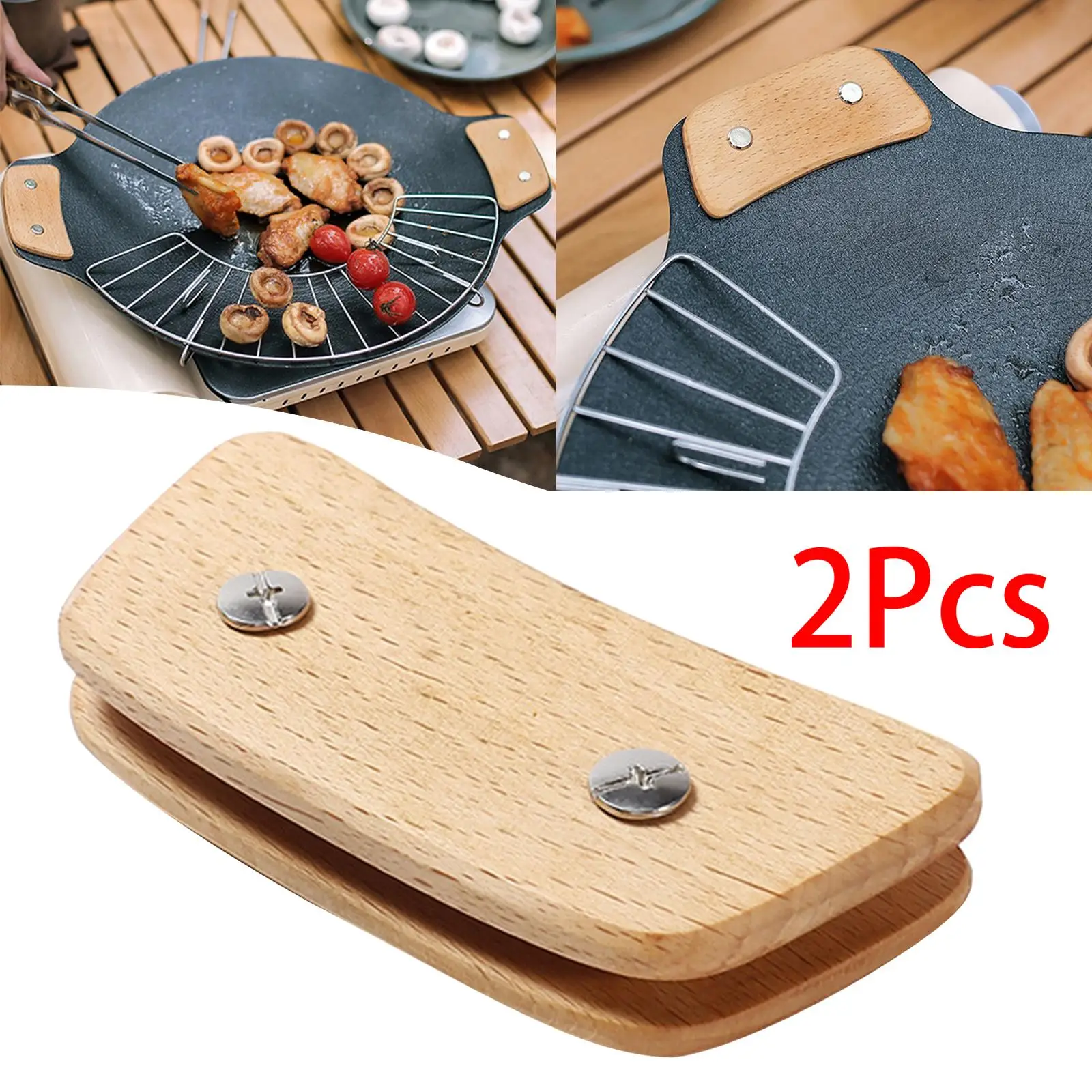 Solid Wood BBQ Barbecue Pan Handle Anti Scalding Replacement for Griddle Pot