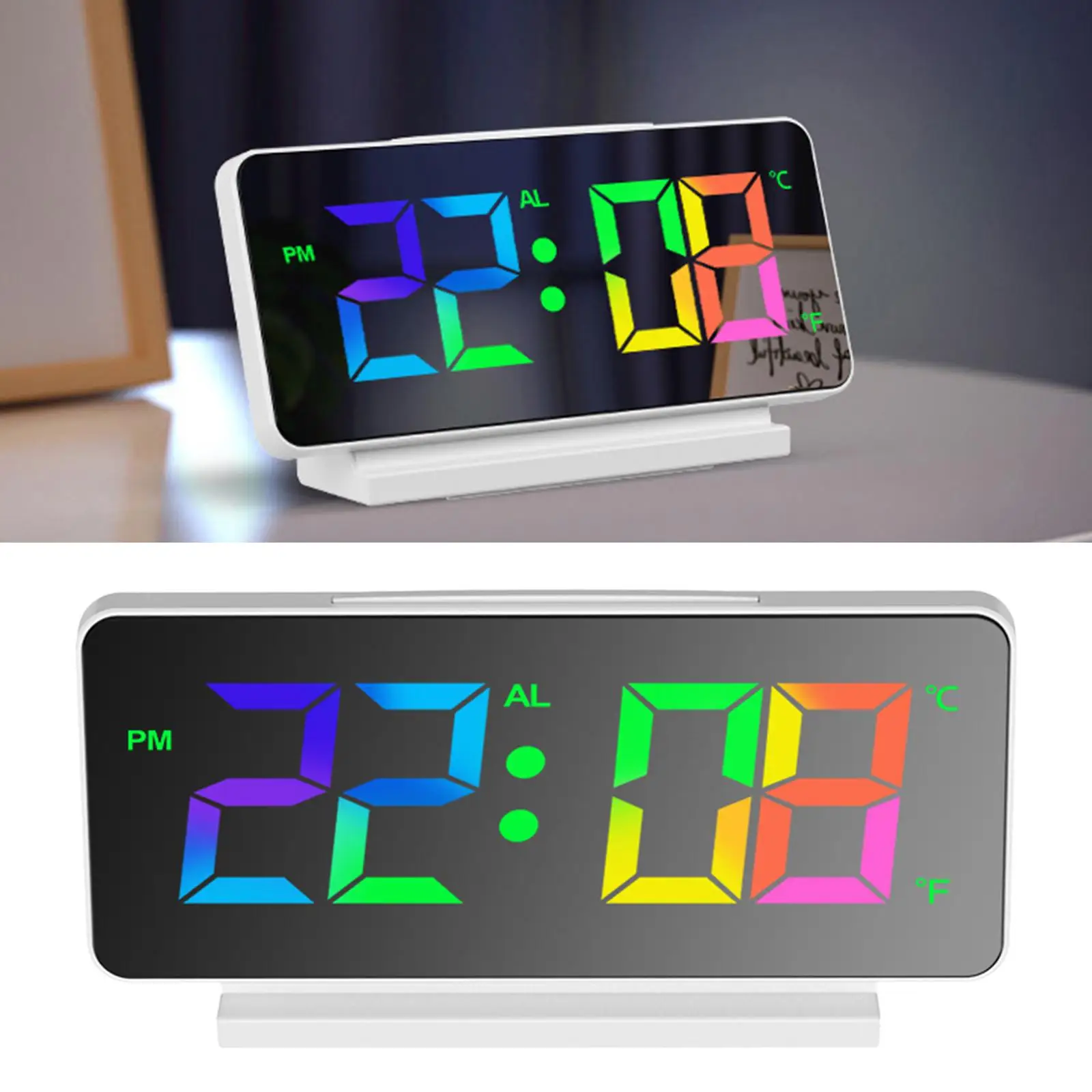 Digital Colorful  Clock LED Display Bedroom Desktop Seniors USB Snooze Calendar Bedside