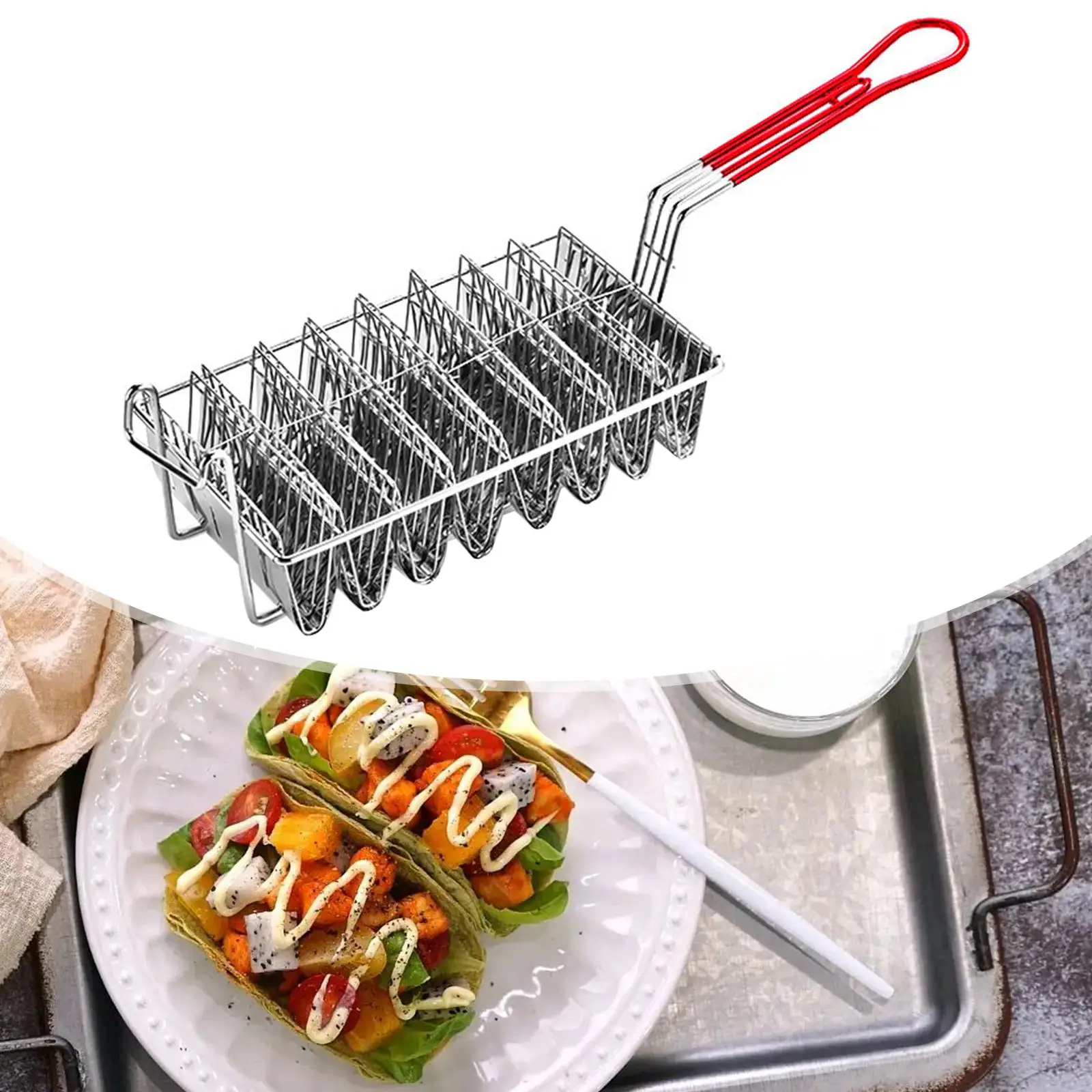 Stainless Steel   Cake Toast Holder French Fries with Grip Handle  Fryer Basket  Bowl Shell Maker Kitchen Fried Basket