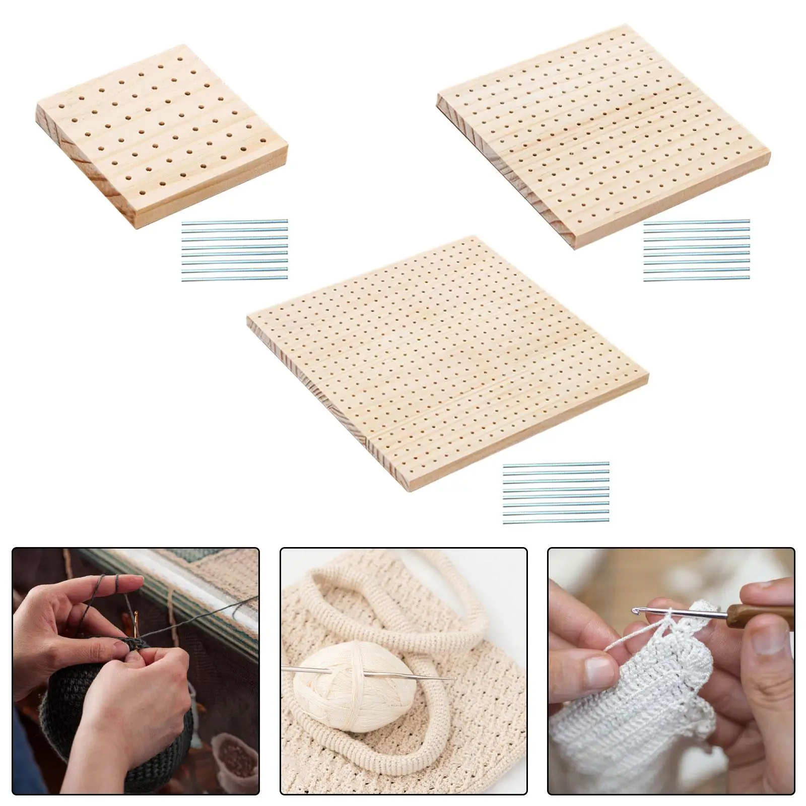 Wooden Crochet Blocking Boards Wooden Board with 8 Stainless Steel Rod Pins for Granny Squares Mother Crochet Projects Beginners