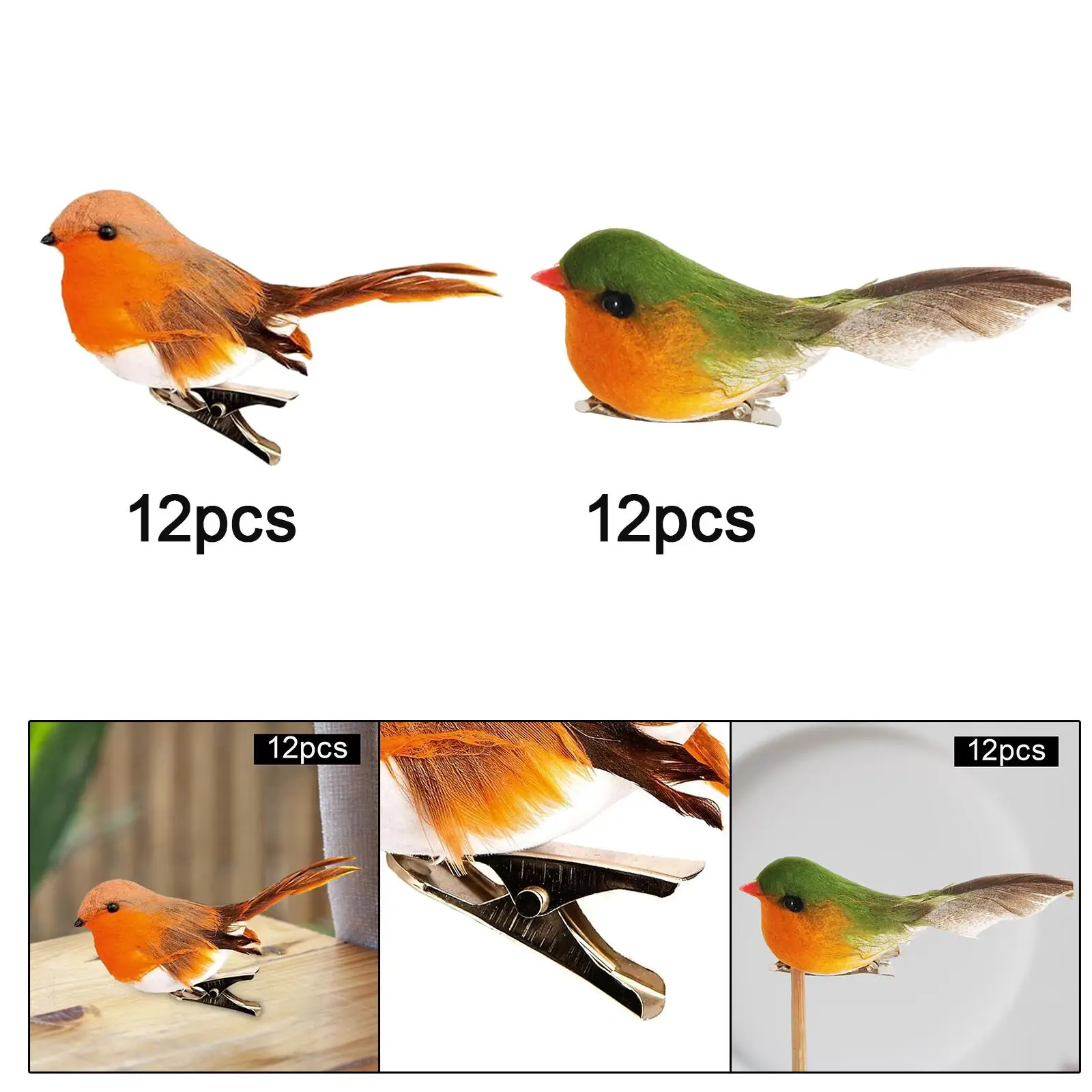12Pcs Fake Foam Birds with Clips Realistic Looking Beautiful Artificial Birds for Tree Decoration Porch Patio Handicraft Lawn