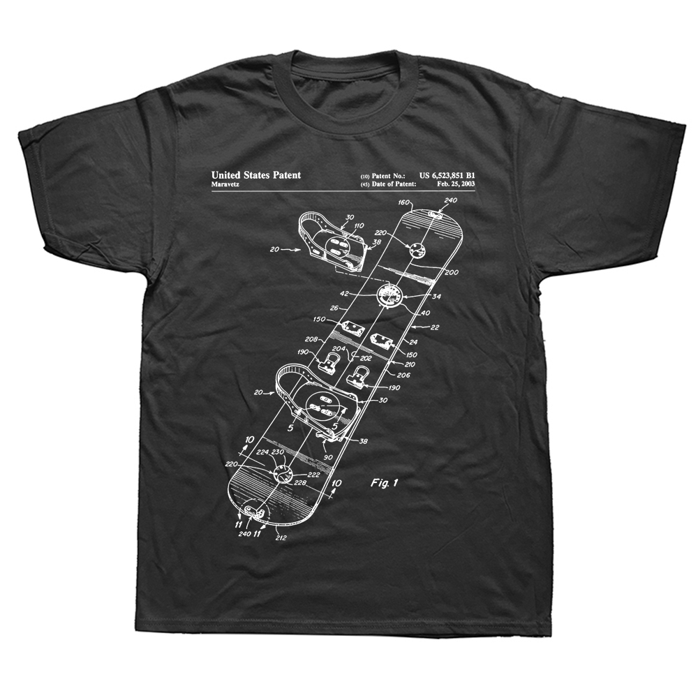 Snowboard Patent Snowboarden Kunst Blaupause Klassische T Hemd Grafik Baumwolle Streetwear Kurzarm Geburtstag Geschenke Sommer T-shirt – Detail 2