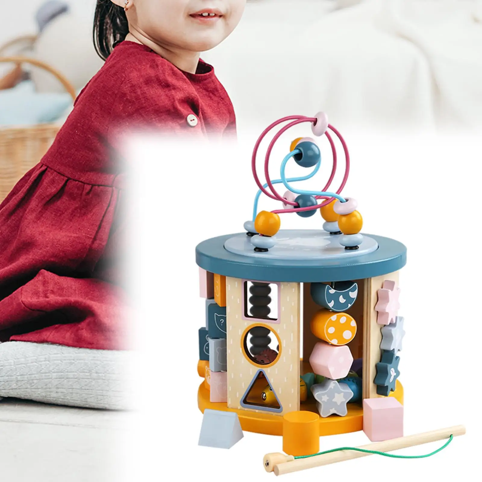 11-in-1 Activity Cubic Learning Toys Babies Wooden Activity Blocks Bead Maze Educational Toy for Kids Boys Girls Gift