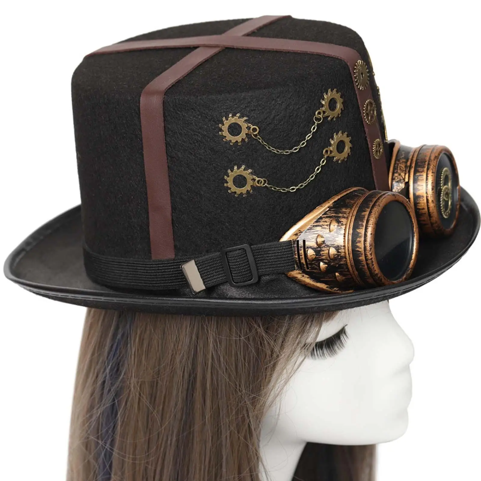 Vintage Style Steampunk Gears Top Hats Novelty Dance Hat Wide Brim Head Wear for Cosplay Halloween party One Size