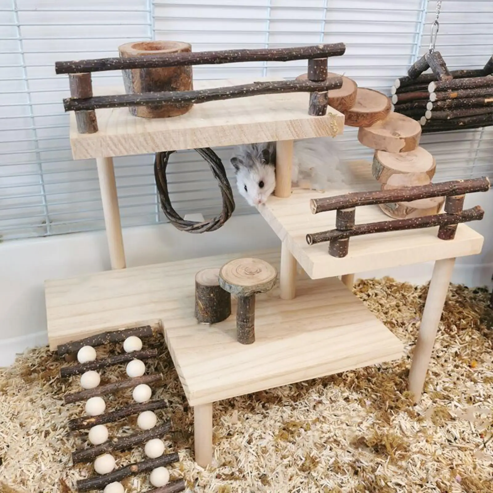 Hamster Toy Wooden Platform for Pets Activity Set Cage Accessories Exercise