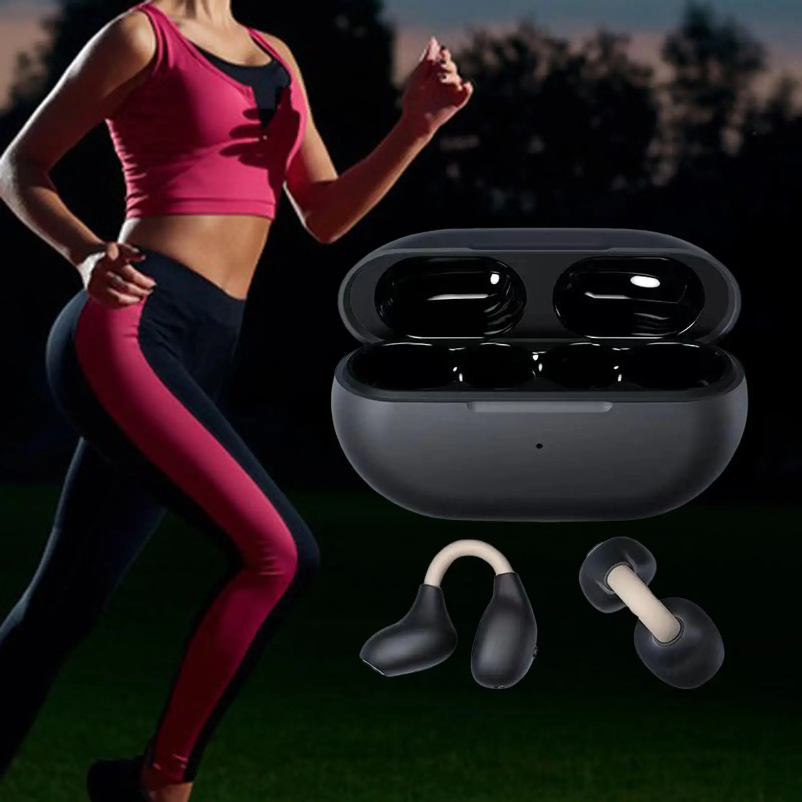 Ear Clip Wireless Earbuds Auto Pairing Hands Free Earphones V5.3 Noise Reduction HiFi Sound Clip On Headphones for Fitness