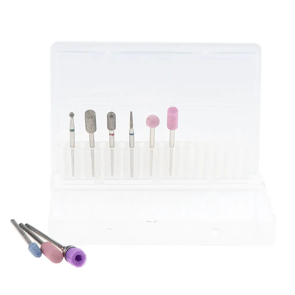 Professional Electric Nail  Bits /32`` Emery Carbide Manicure Polishing Head Tools with Case Storage 9 Count