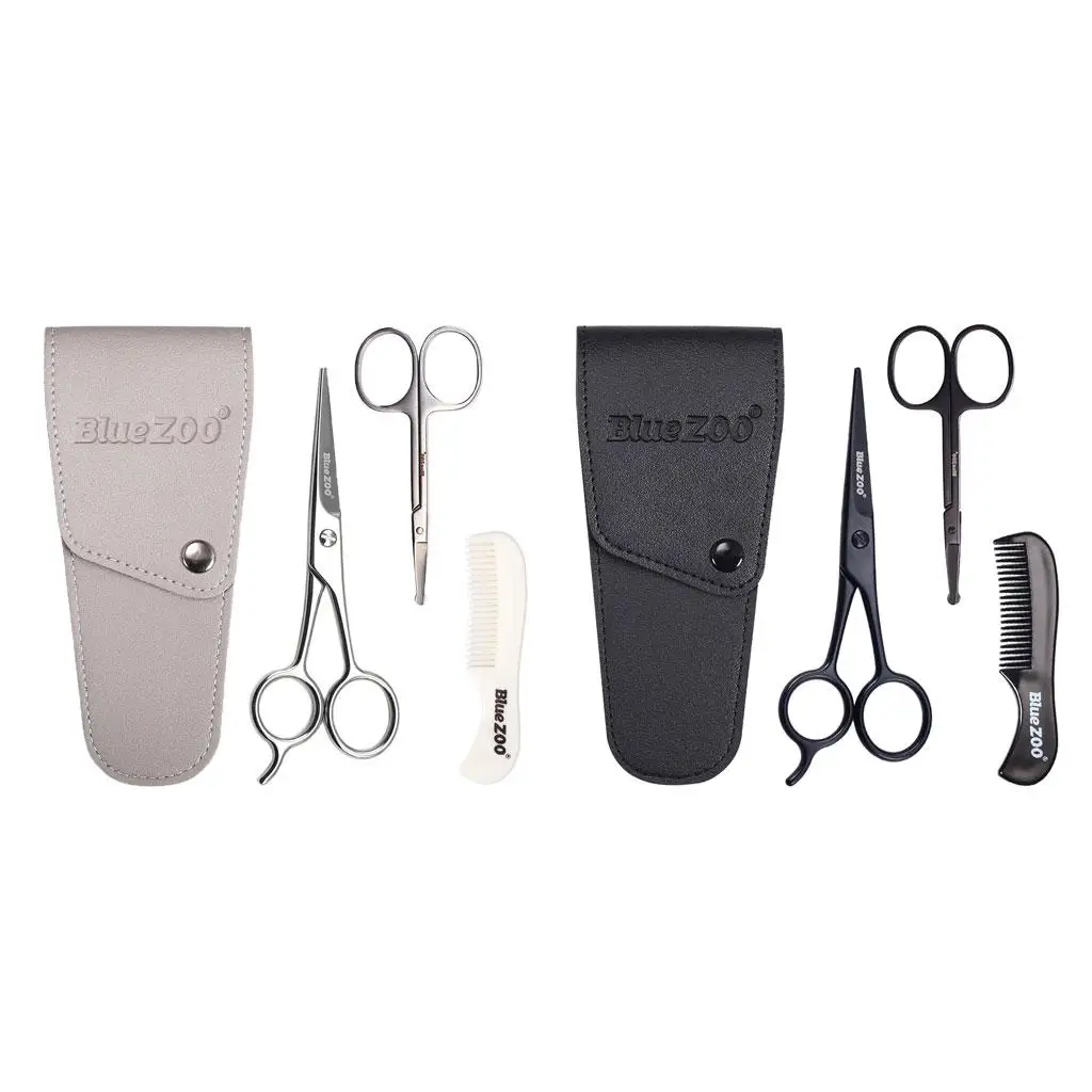 Nose Hair Scissors Beard Eyebrow Trimmer Scissors Set with Comb and Storage BoxFace Trimming Tool for Beauty