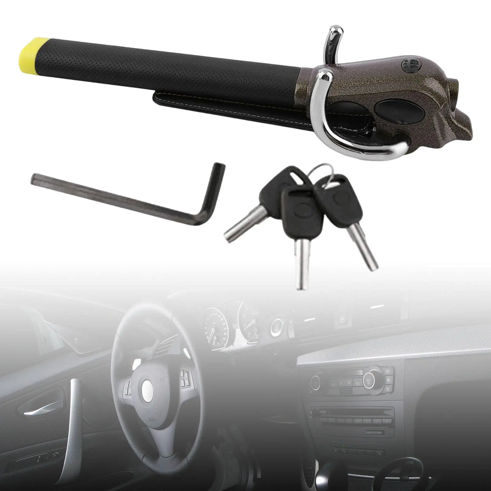 Steering Wheel Lock with 3 Keys Security Lock Durable Auto Heavy Duty Automobile Steering Lock for Truck Van Vehicles Cars