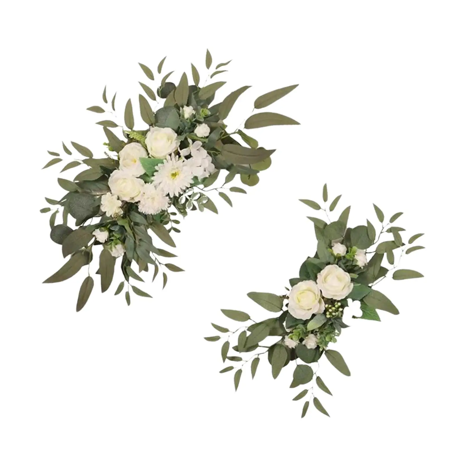 2 Pieces Wedding Arch Flowers Green Leaves Handmade Decorative Floral Swag Floral Wreath for Wall Party Welcome Sign Table Decor