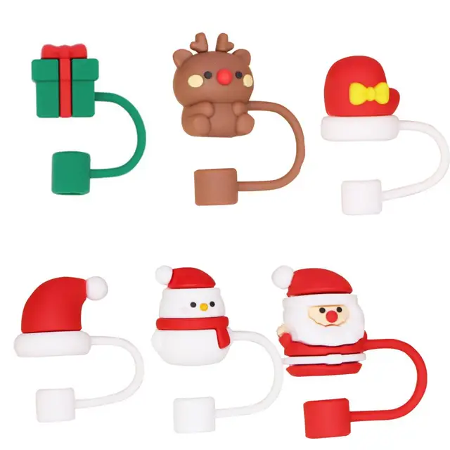 1/5Pcs Christmas Straw Cover Cap 10mm Silicone Straw Topper Reusable  Snowman Drinking Dust Cap for Stanley Cup Accessories - AliExpress